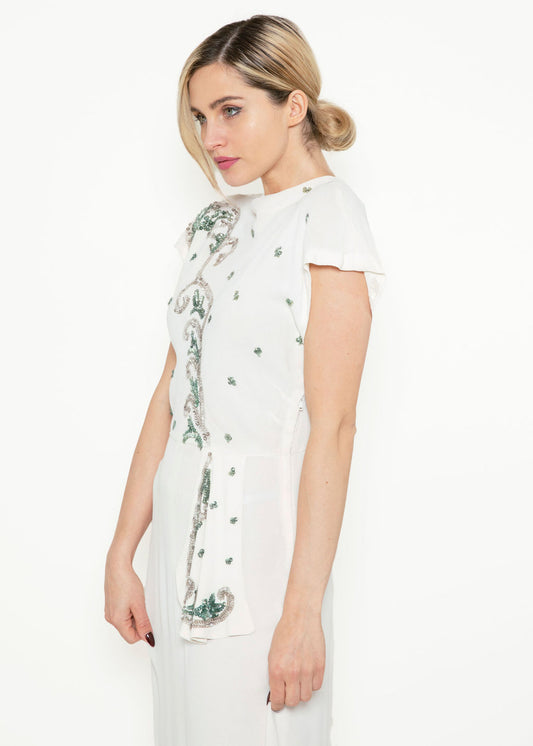 1940's White Sequin Embellished Dress - The Kit Vintage