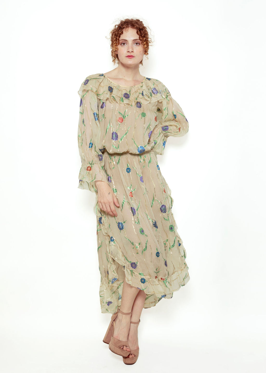 Yves Saint Laurent Sheer & Metallic Floral Dress - The Kit Vintage