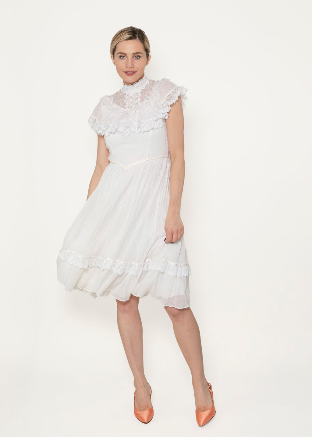 Vintage Gunne Sax Cotton Lace High Neck Victorian Style Dress - The Kit Vintage