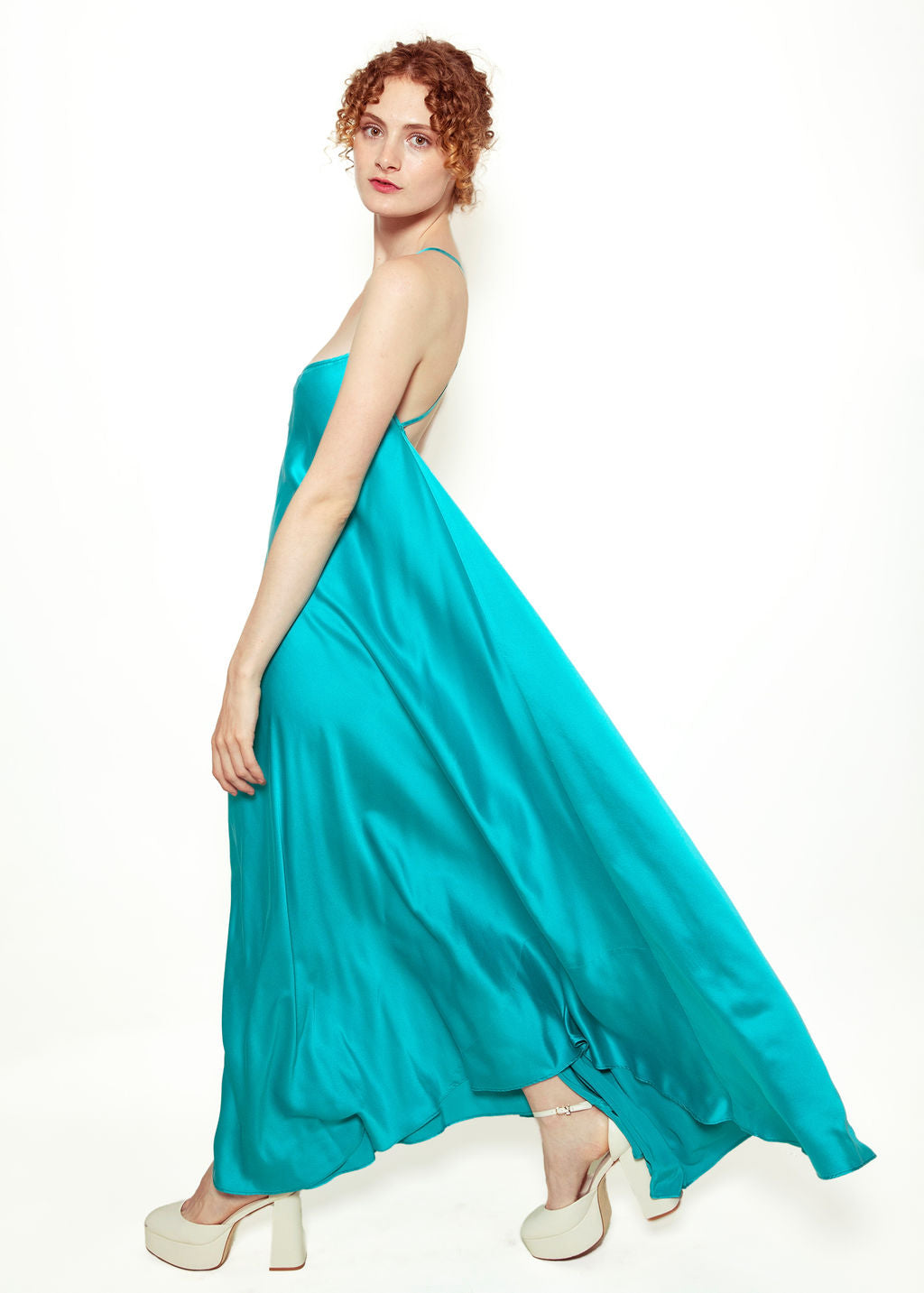 Electric Blue Cross Back Silk Slip Dress - The Kit Vintage