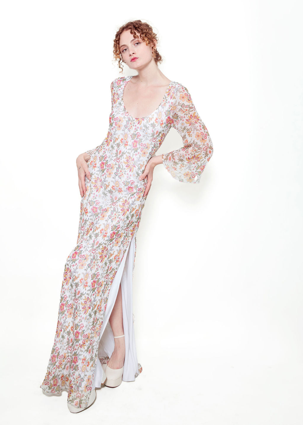 Jane Booke Floral Chiffon Dress With Slit The Kit Vintage Jane Booke Floral Chiffon Dress With Slit The Kit Vintage