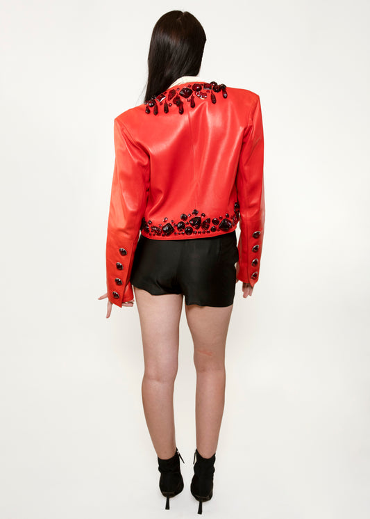 Yves Saint Laurent 1990 Glass Bead Leather Cropped Jacket - The Kit Vintage