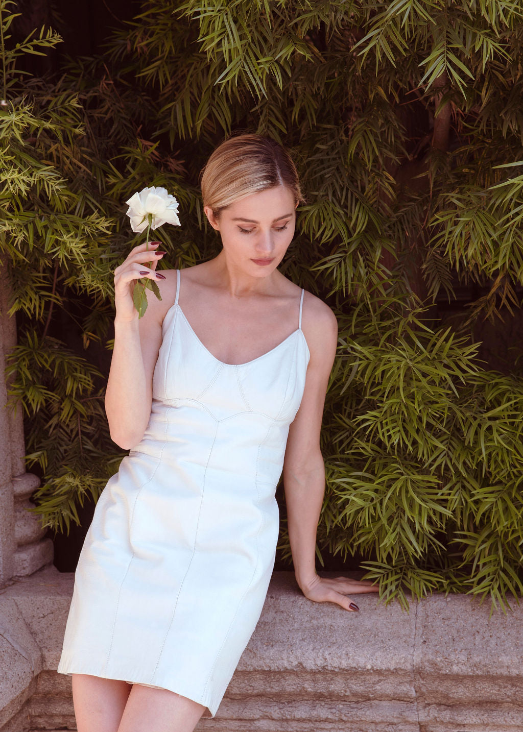 North Beach Spring 1985 White Leather Cross Back Dress