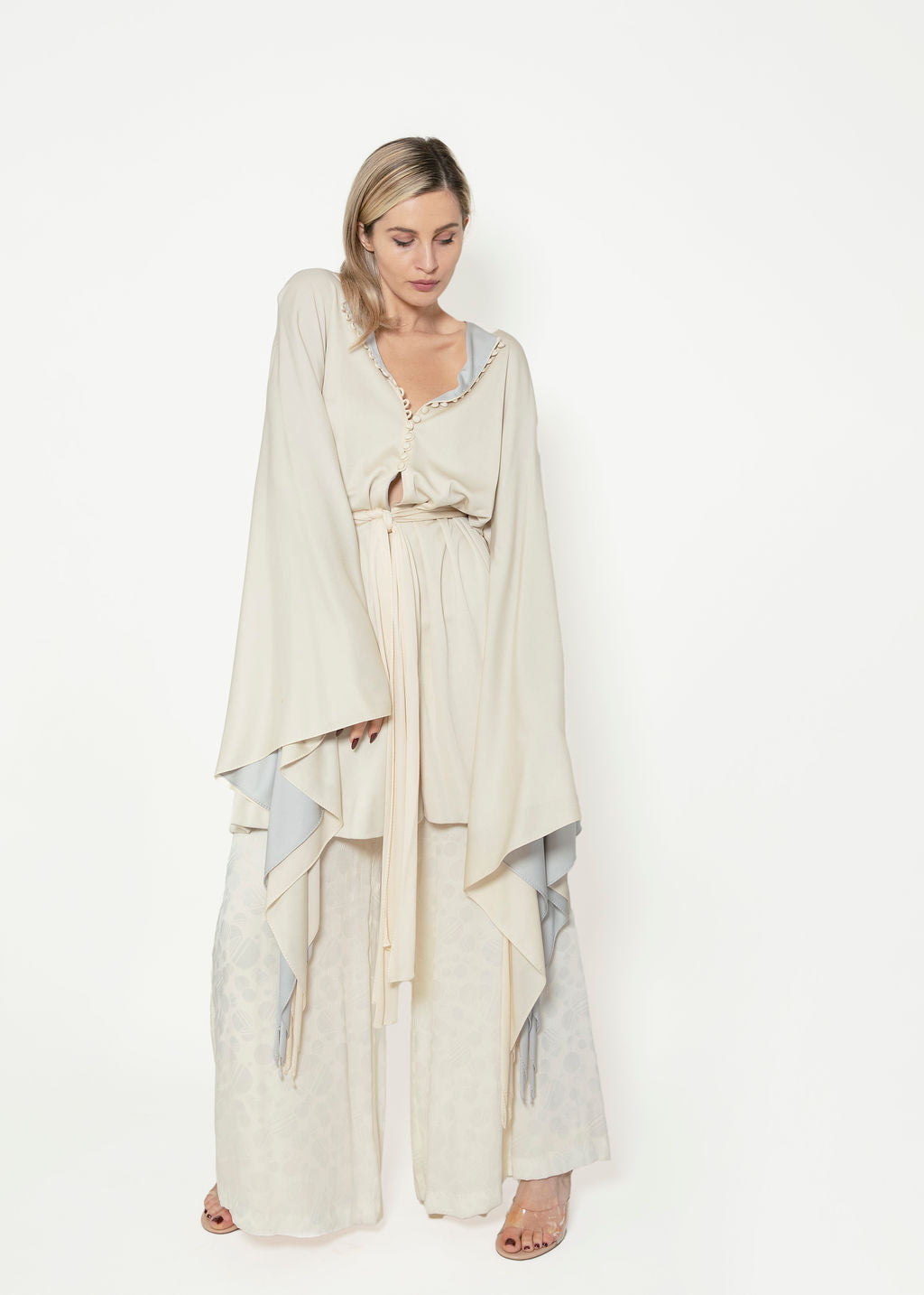 Giorgio di Sant Angelo Fall 1974 Documented Taupe Angel Sleeve Belted Dress - The Kit Vintage