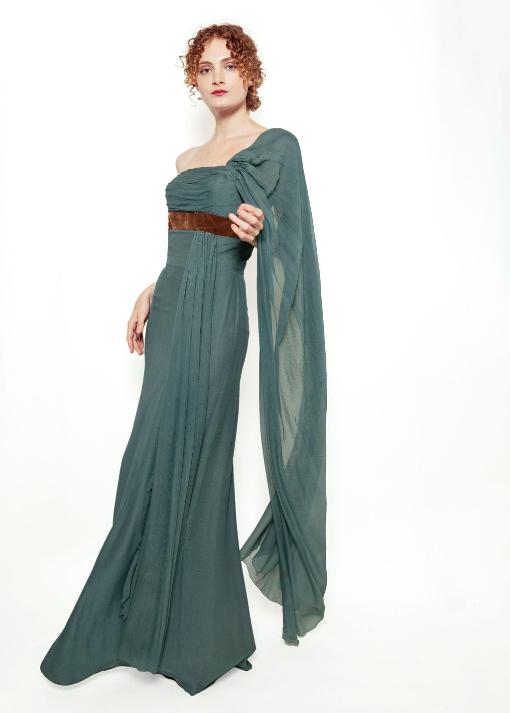 Custom Couture One Shoulder Chiffon Gown - The Kit Vintage