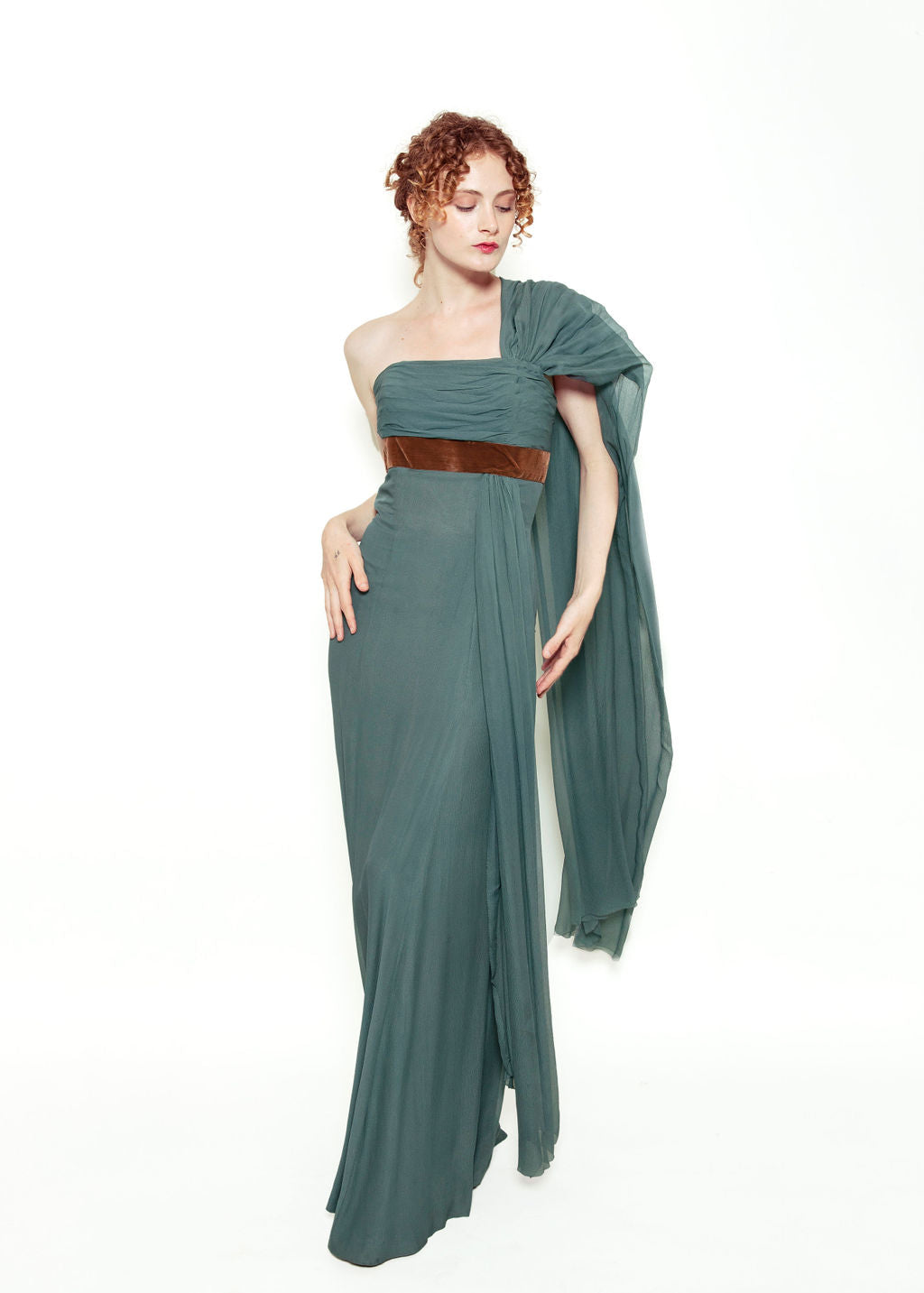 Custom Couture One Shoulder Chiffon Gown - The Kit Vintage