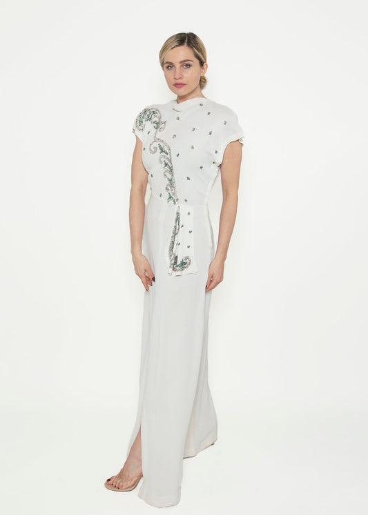 1940's White Sequin Embellished Dress - The Kit Vintage