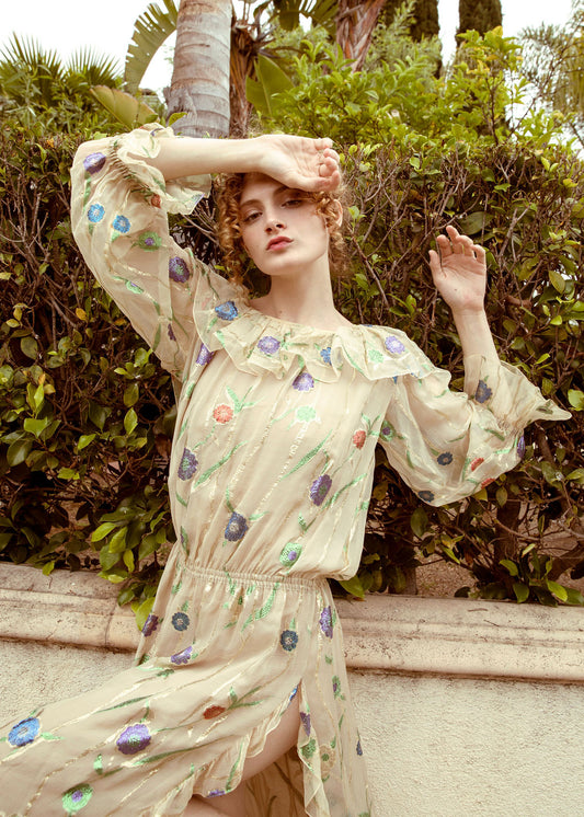 Yves Saint Laurent Sheer & Metallic Floral Dress - The Kit Vintage