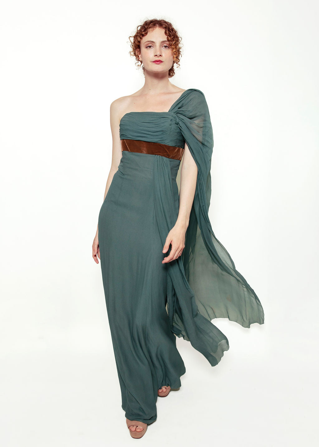 Custom Couture One Shoulder Chiffon Gown The Kit Vintage Custom Couture One Shoulder Chiffon Gown The Kit Vintage