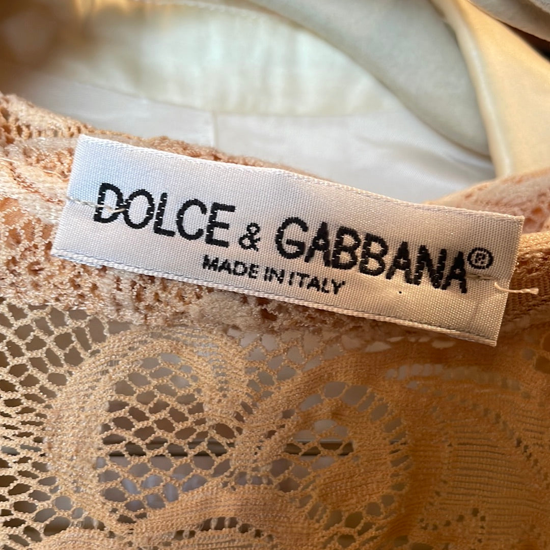 Dolce & Gabbana 1990's Cream Lace Skirt & Top Ensemble