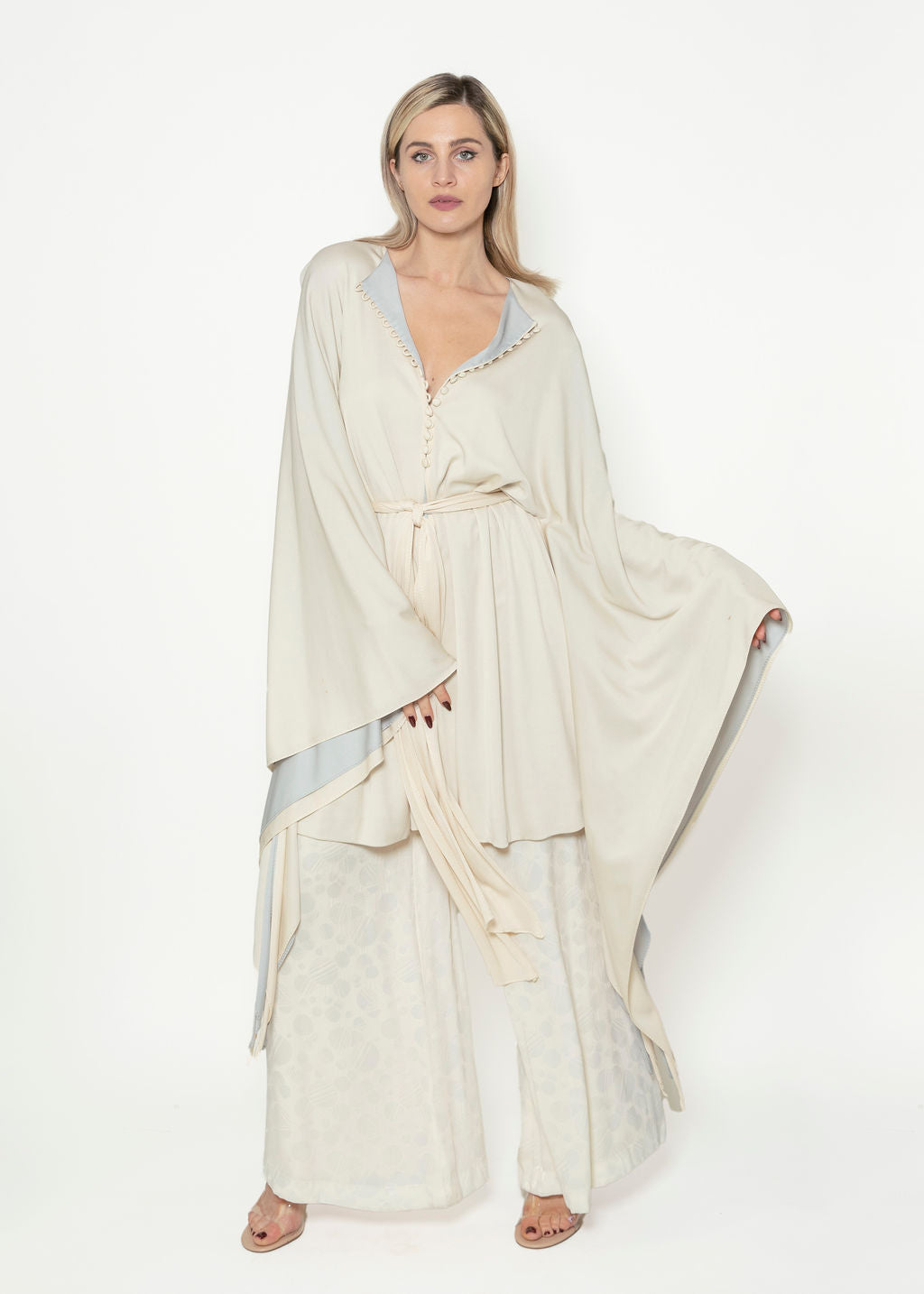 Giorgio di Sant Angelo Fall 1974 Documented Taupe Angel Sleeve Belted Dress - The Kit Vintage