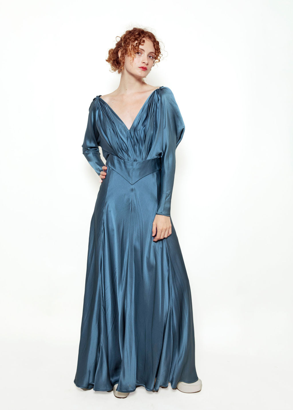 Blue Silk Gown with Back Rosettes - The Kit Vintage