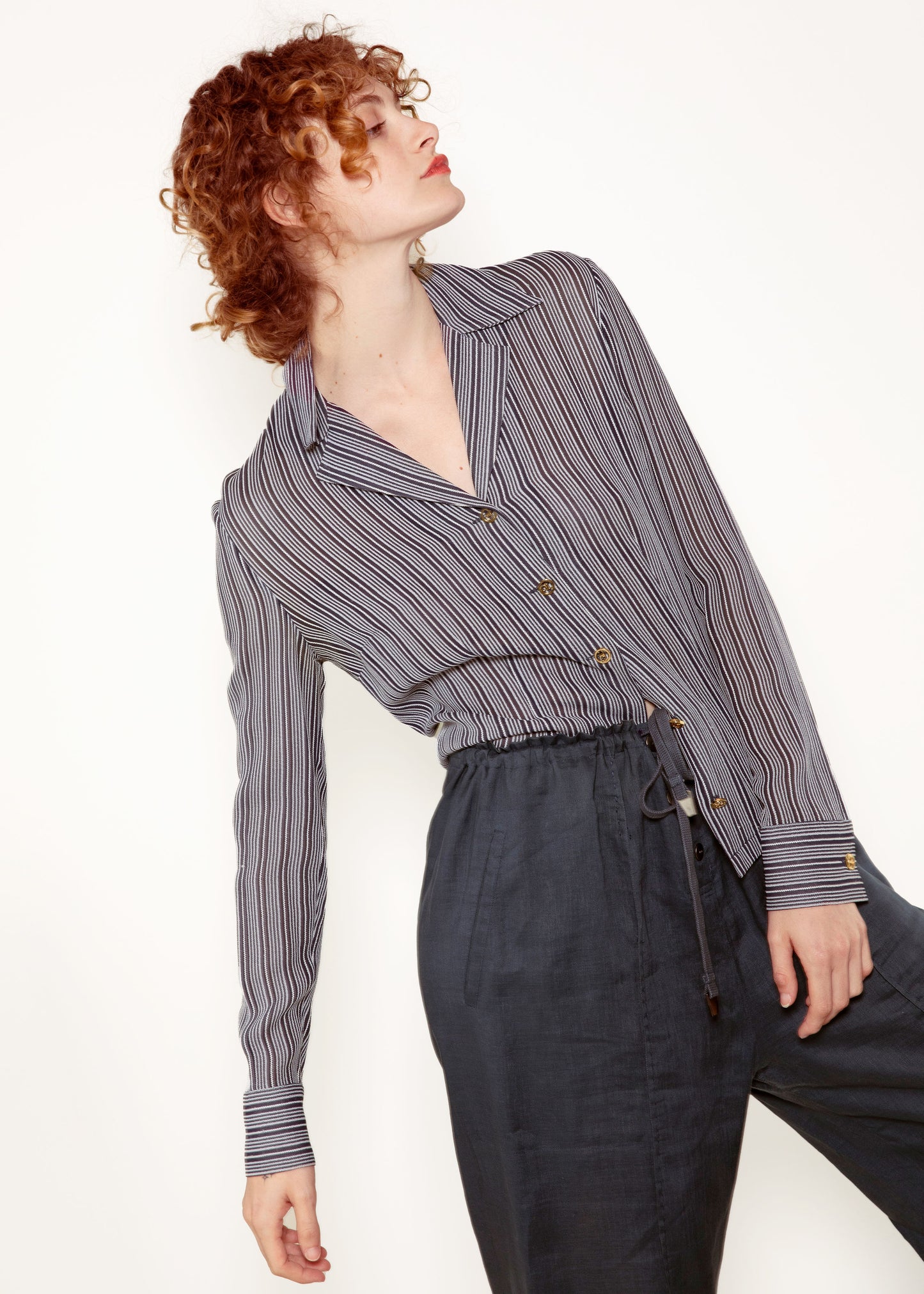 Guy Laroche Navy + White Striped Shirt