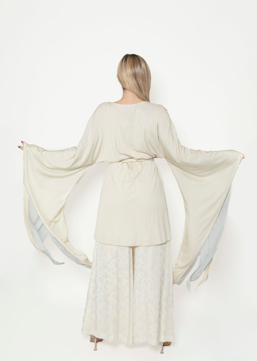 Giorgio di Sant Angelo Fall 1974 Documented Taupe Angel Sleeve Belted Dress - The Kit Vintage