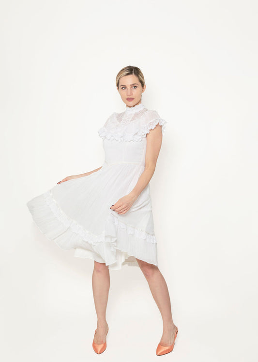 Vintage Gunne Sax Cotton Lace High Neck Victorian Style Dress - The Kit Vintage
