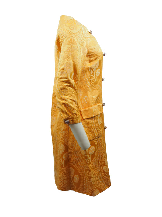 Saks Fifth Avenue 1960's Yellow Jacquard Rhinestone Button Jacket