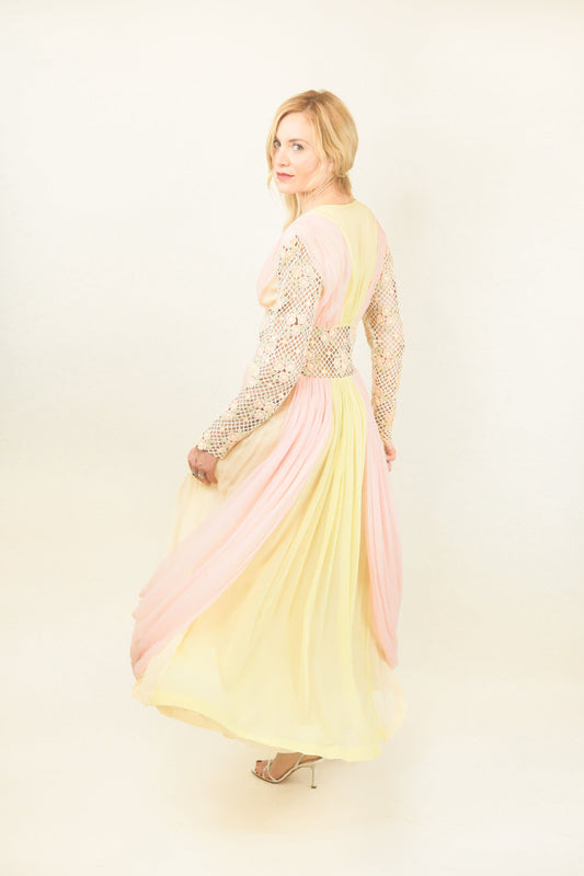 Herbert Schill Wien Chiffon with Lace Cut Out Waist Dress - The Kit Vintage