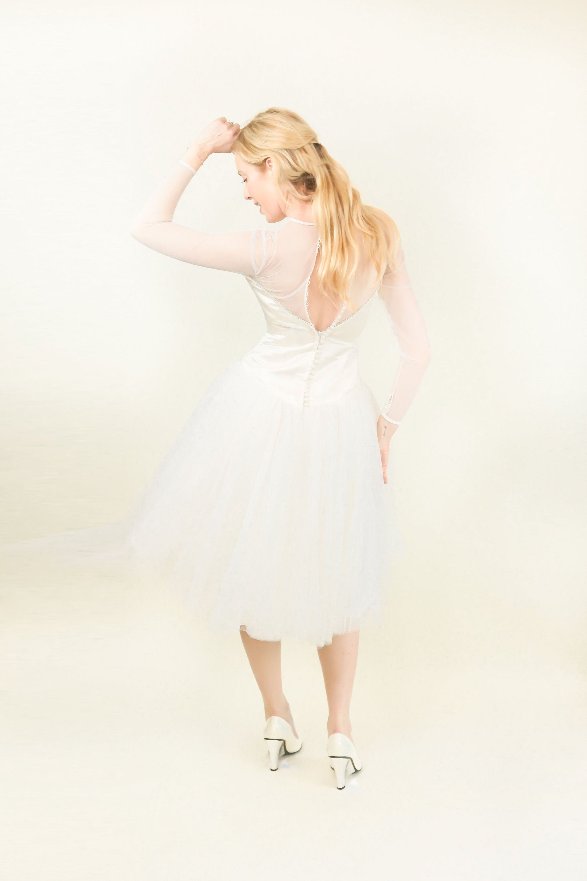 White Satin & Mesh Cocktail Dress - The Kit Vintage