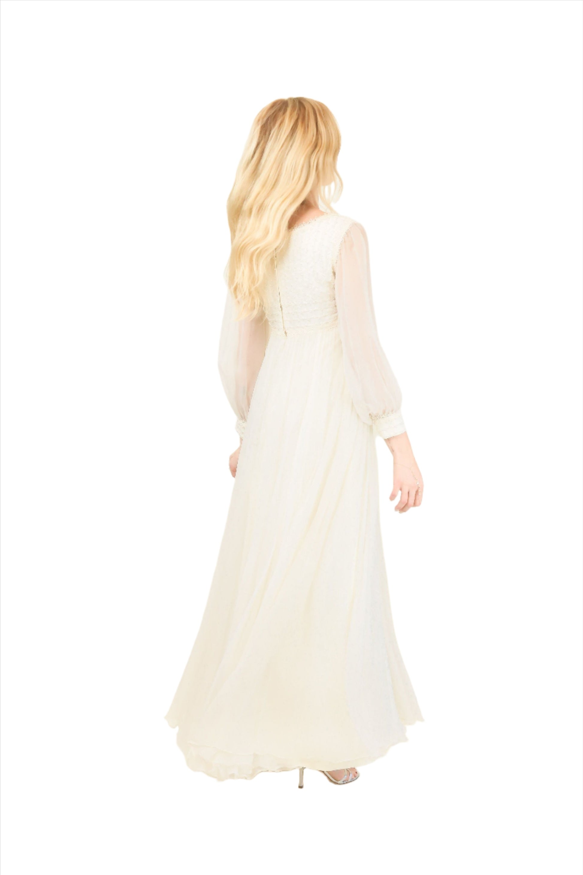 1970's Vintage Pearl Bodice Chiffon Gown - The Kit Vintage
