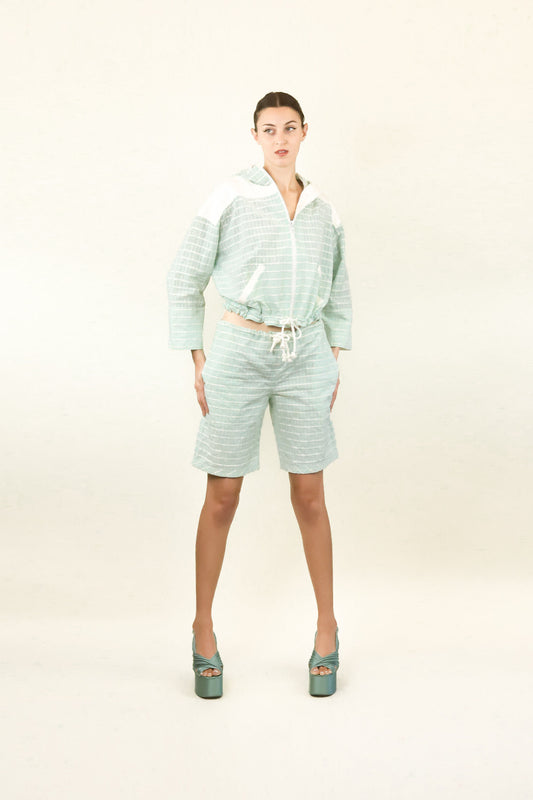 Courreges c. 1980's Sky Blue Shorts & Cropped Windbreaker - The Kit Vintage