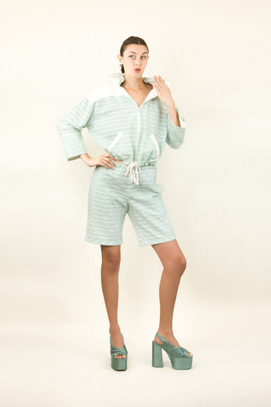 Courreges c. 1980's Sky Blue Shorts & Cropped Windbreaker - The Kit Vintage