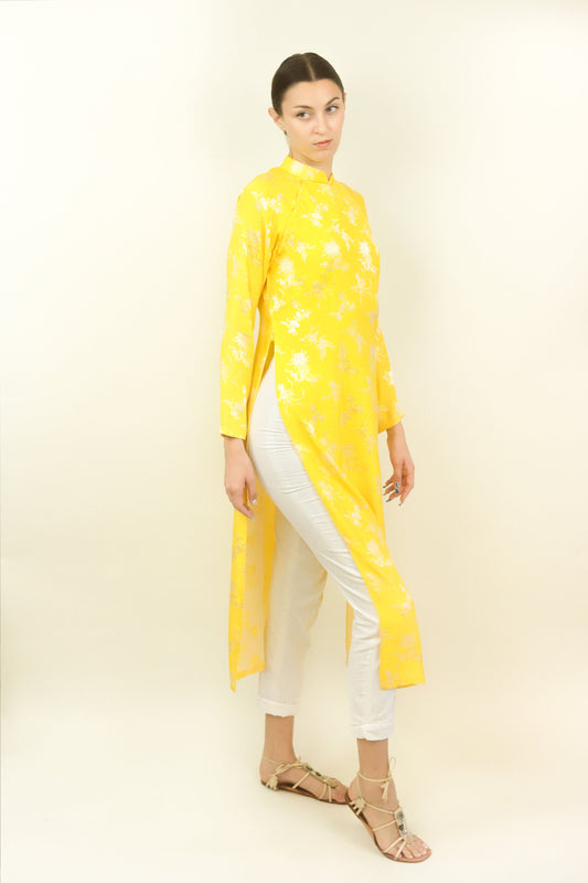 Yellow Silk Jacquard Cheongsam - The Kit Vintage