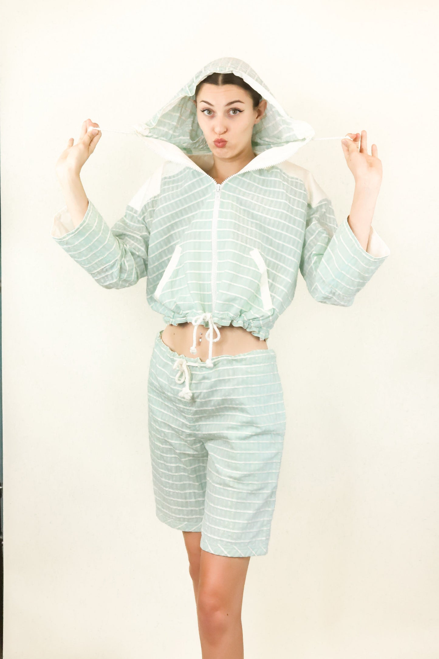 Courreges c. 1980's Sky Blue Shorts & Cropped Windbreaker