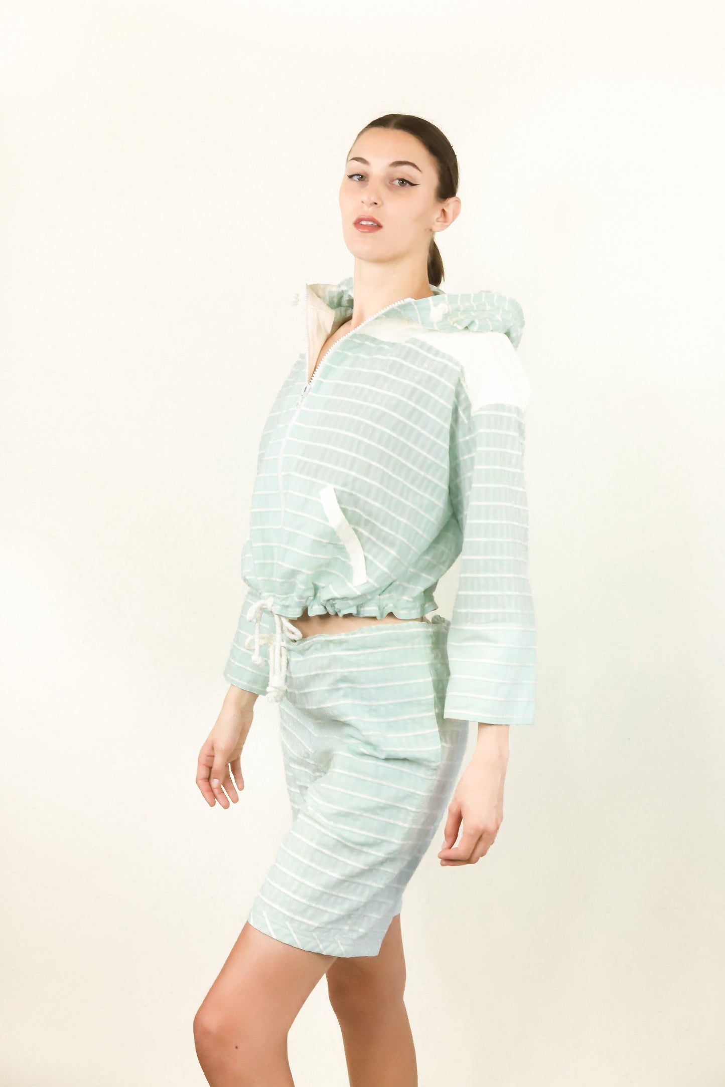 Courreges c. 1980's Sky Blue Shorts & Cropped Windbreaker