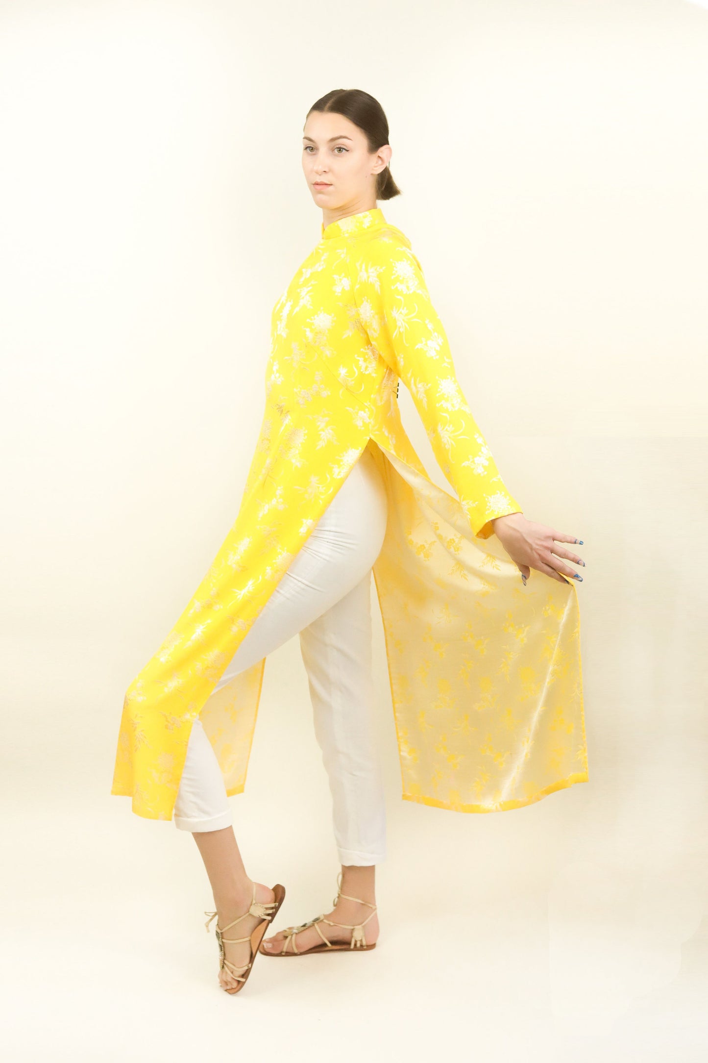 Yellow Silk Jacquard Cheongsam - The Kit Vintage