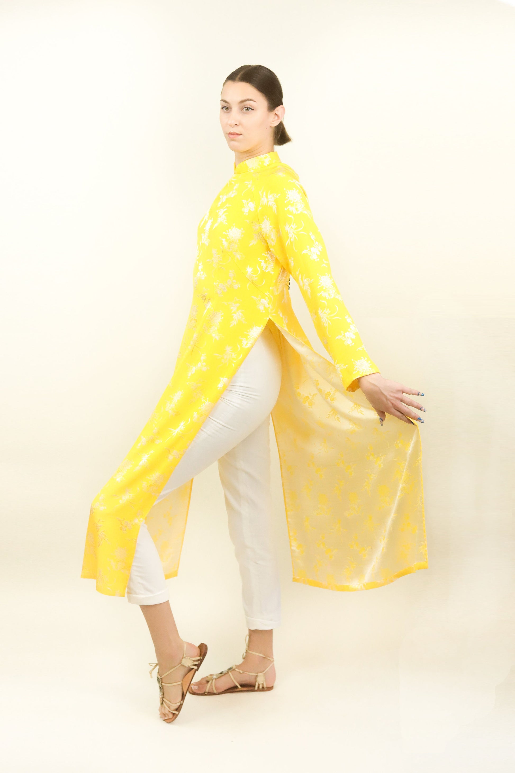 Yellow Silk Jacquard Cheongsam - The Kit Vintage