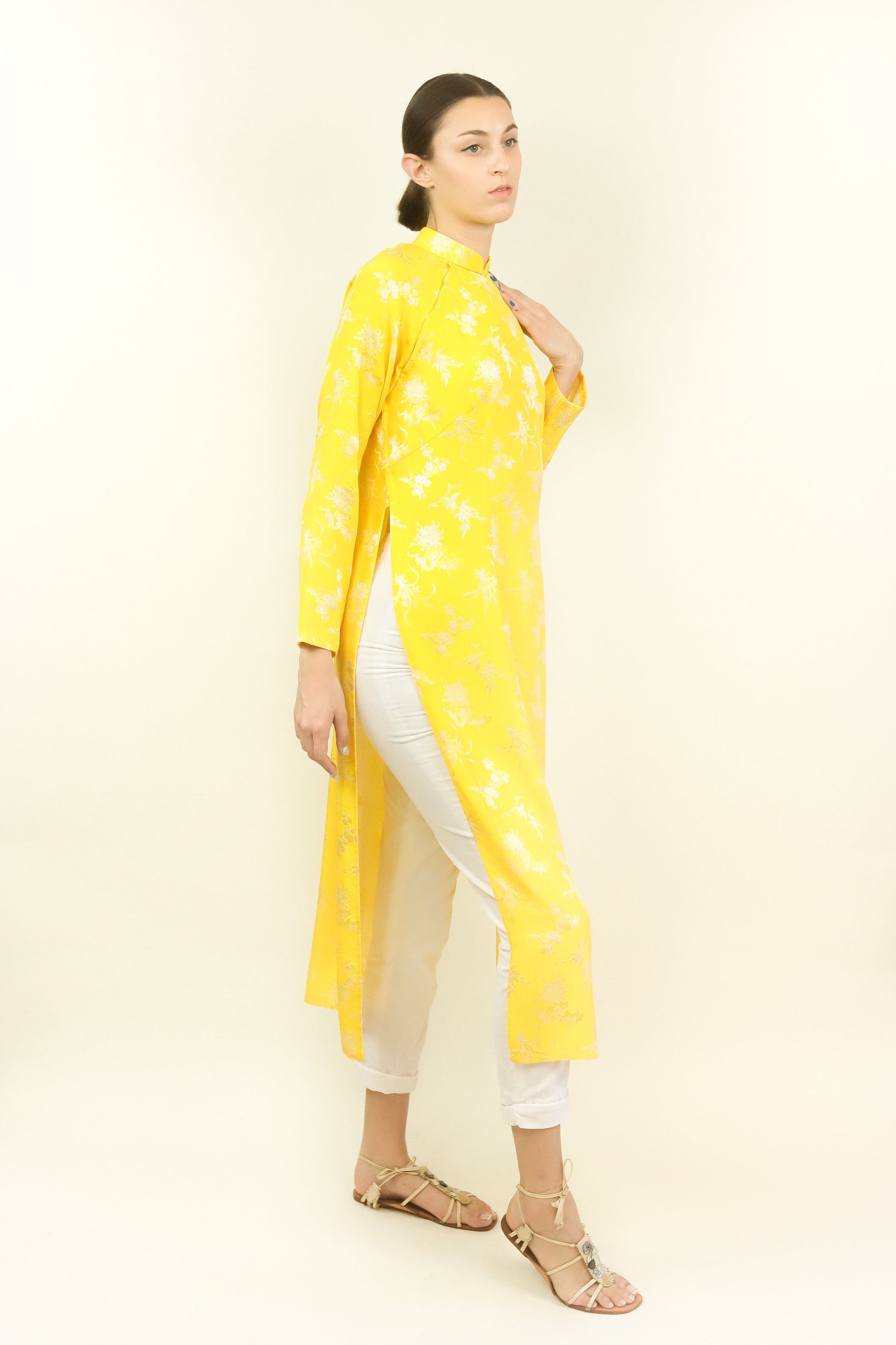 Yellow Silk Jacquard Cheongsam - The Kit Vintage