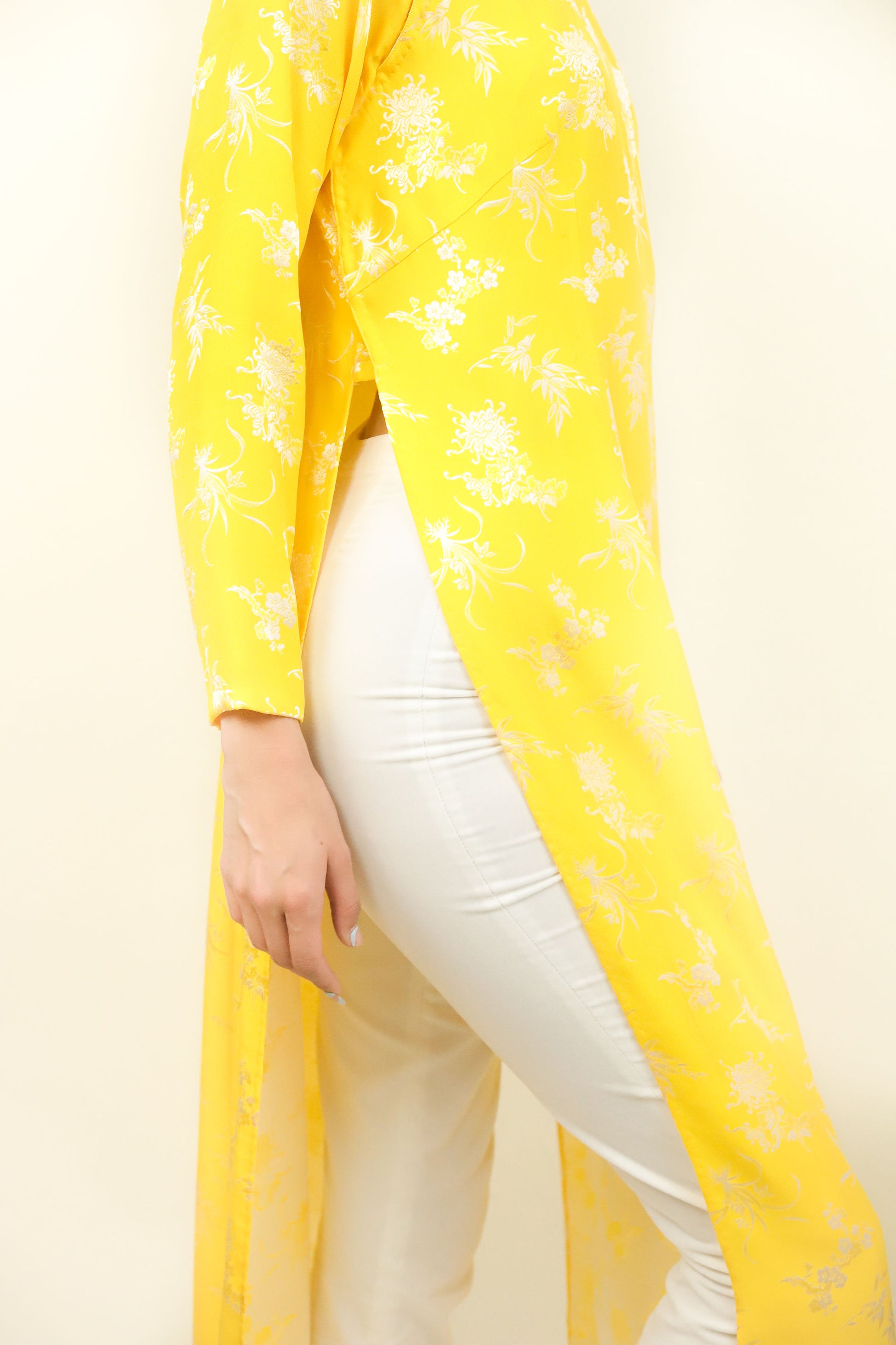 Yellow Silk Jacquard Cheongsam - The Kit Vintage