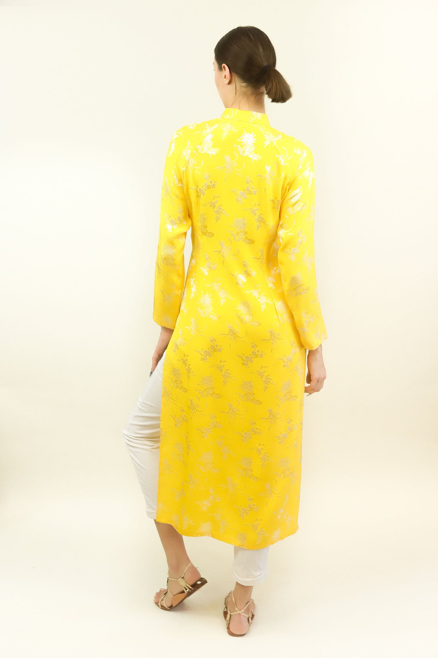 Yellow Silk Jacquard Cheongsam - The Kit Vintage