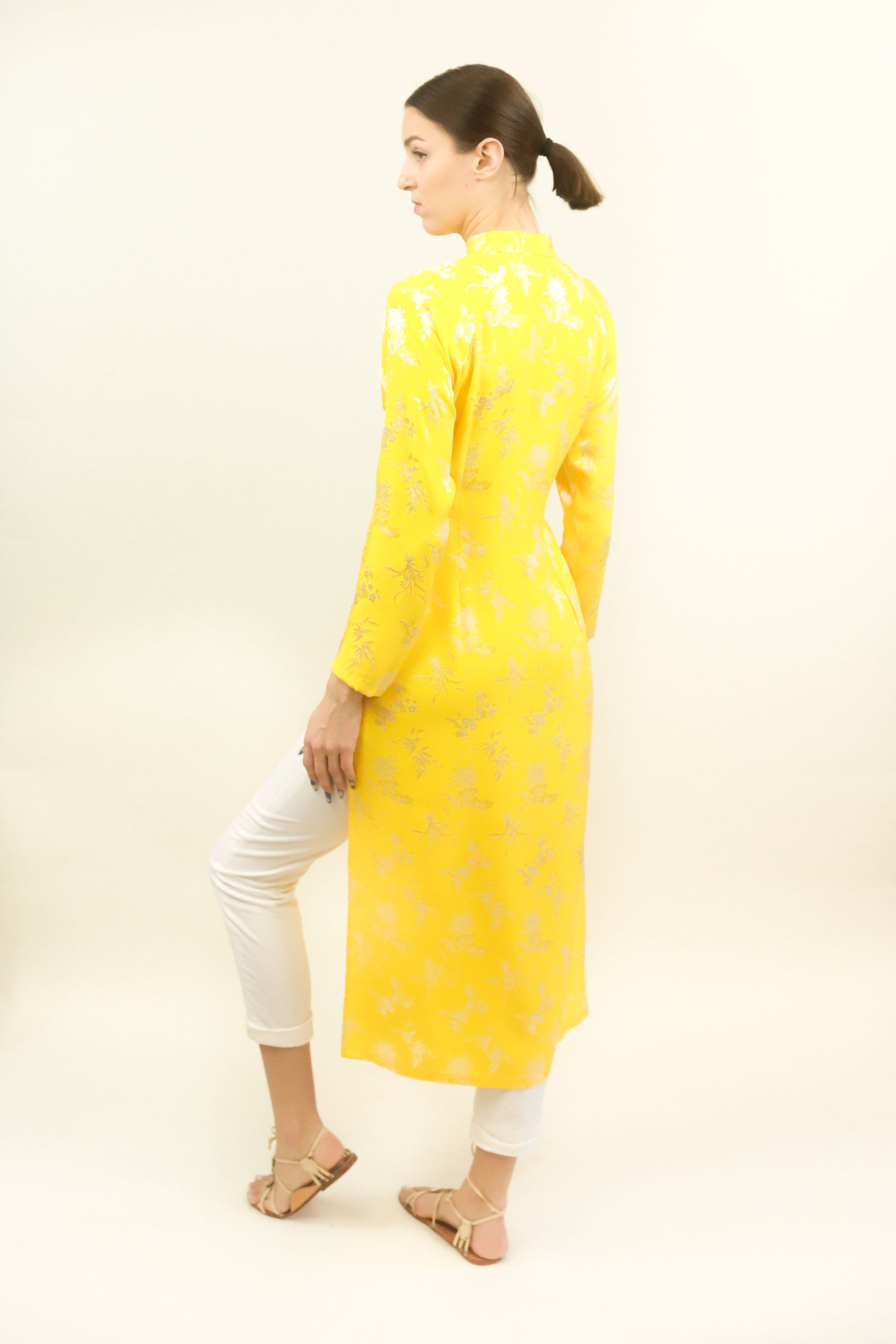 Yellow Silk Jacquard Cheongsam - The Kit Vintage
