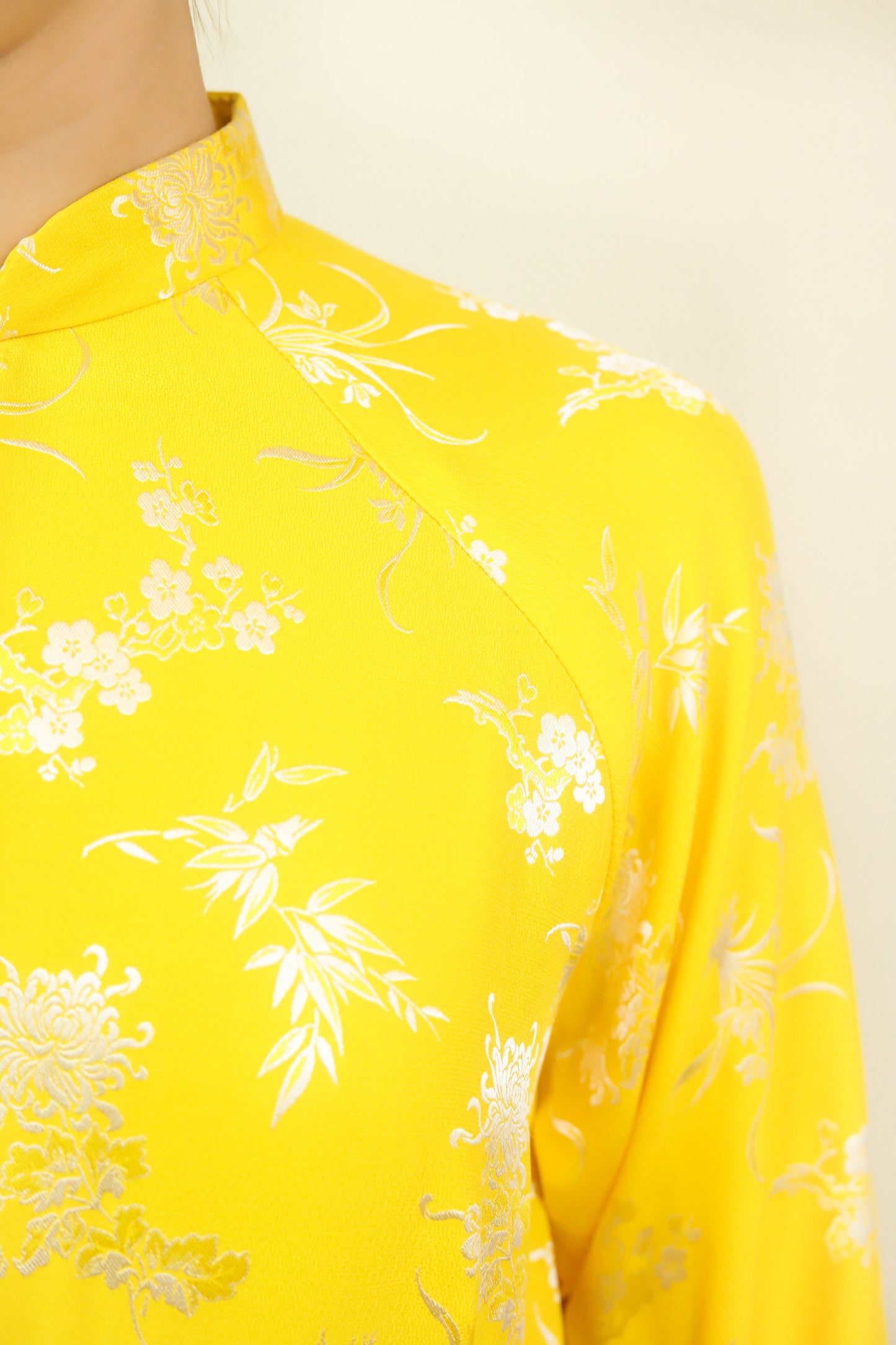 Yellow Silk Jacquard Cheongsam - The Kit Vintage