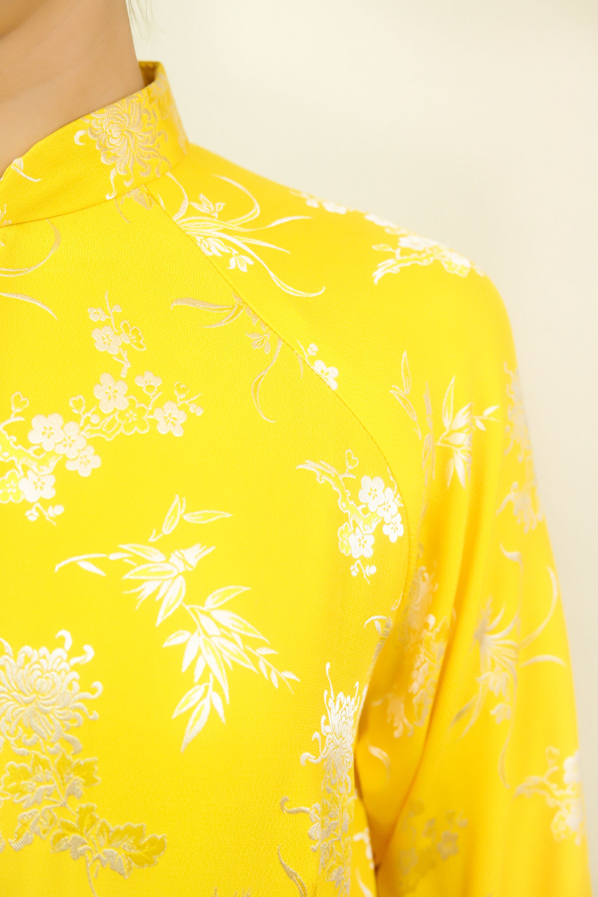 Yellow Silk Jacquard Cheongsam - The Kit Vintage