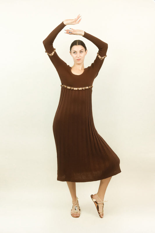 Laura Biagiotti Brown Knit Cut Out Beaded Dress - The Kit Vintage