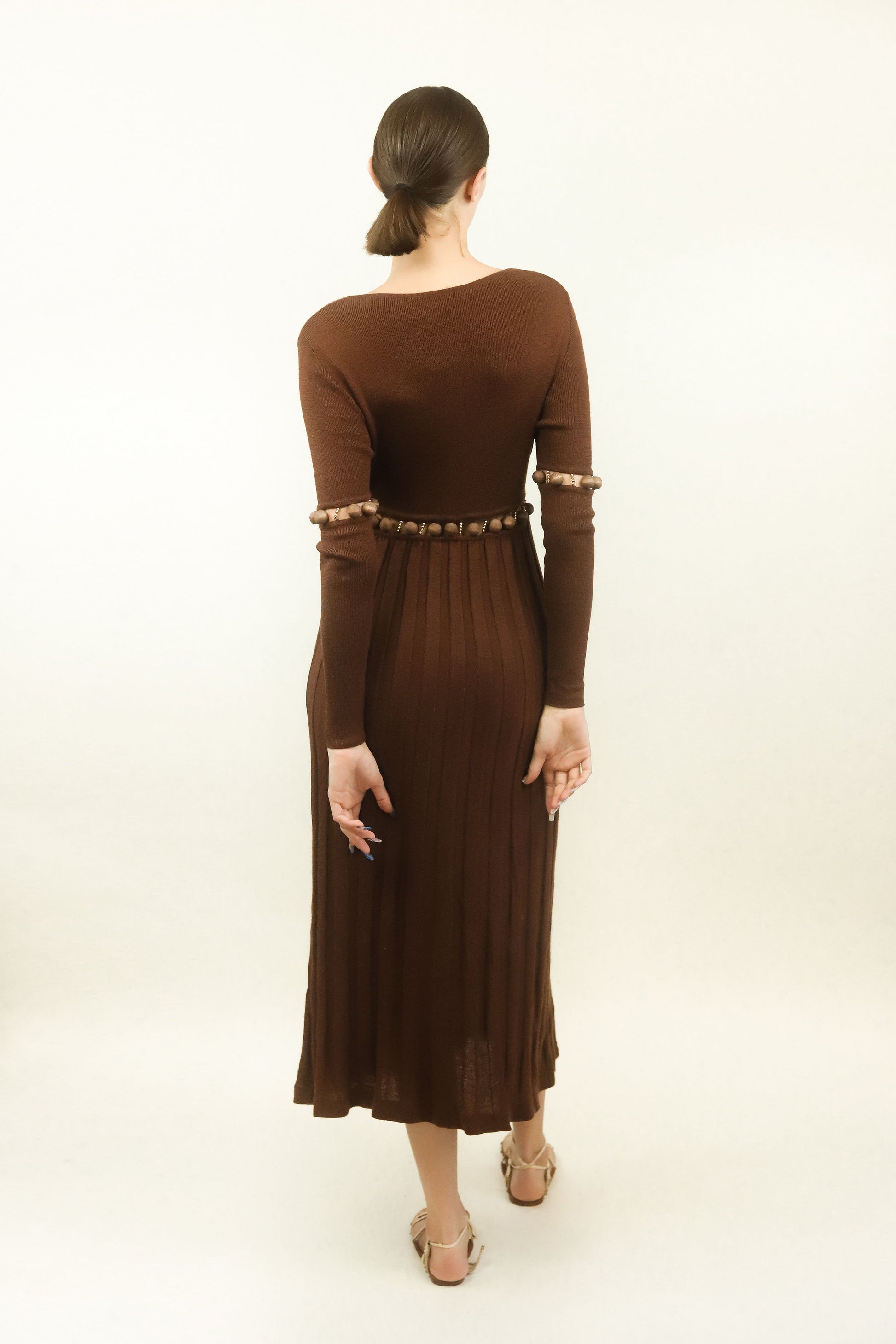 Laura Biagiotti Brown Knit Cut Out Beaded Dress - The Kit Vintage