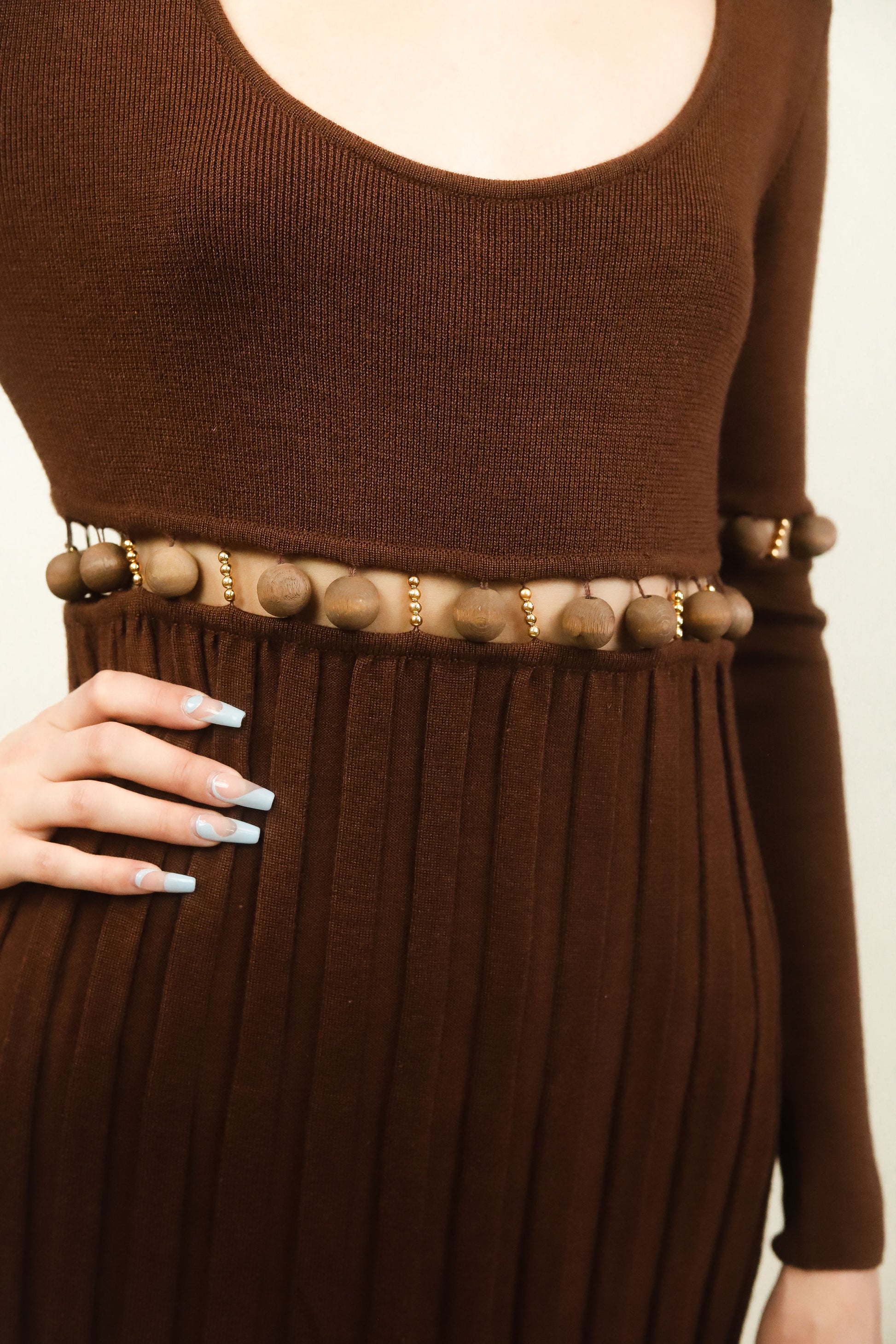 Laura Biagiotti Brown Knit Cut Out Beaded Dress - The Kit Vintage