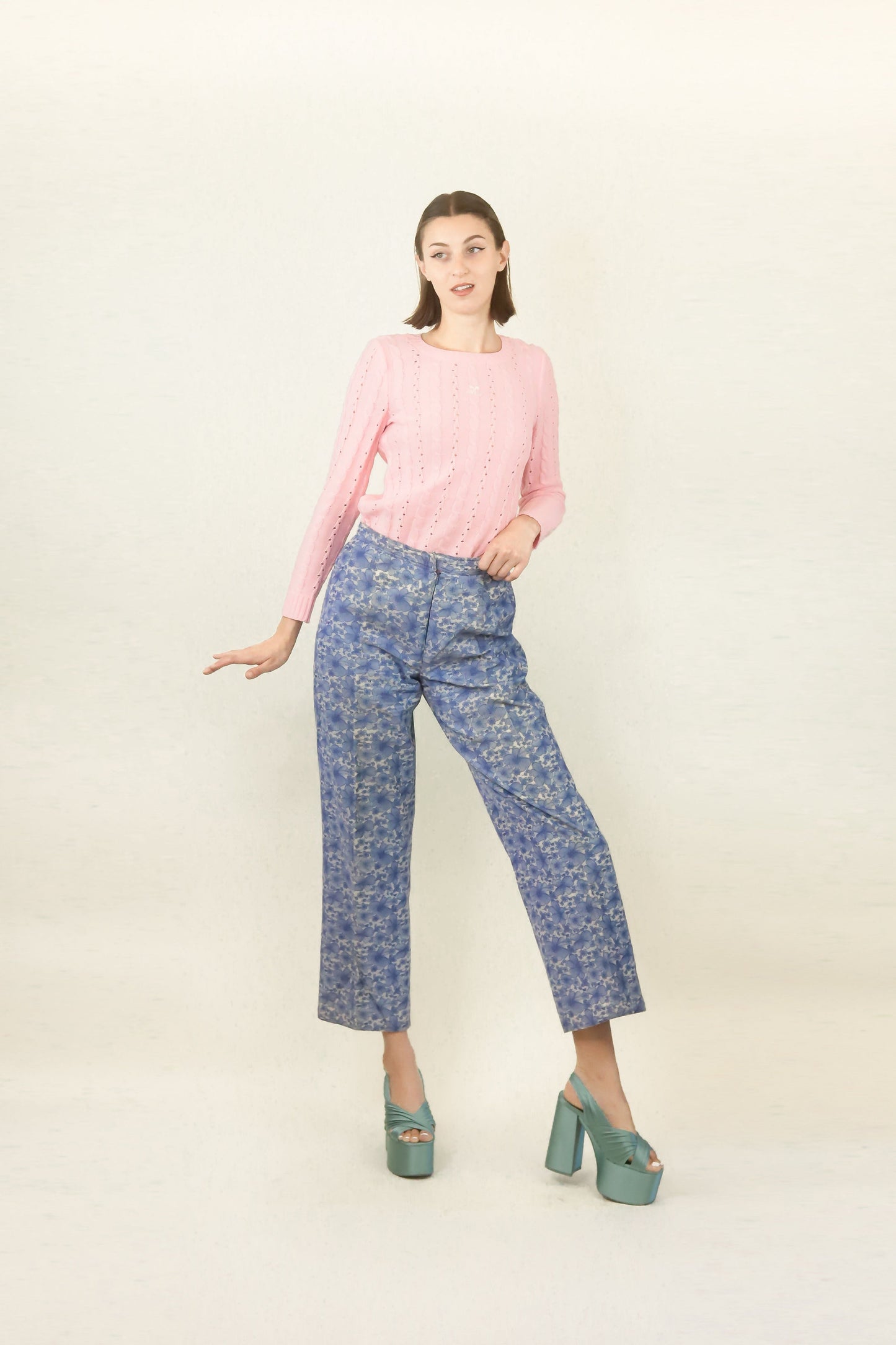 Courreges c.1970's Blue Floral Corduroy Pant - The Kit Vintage