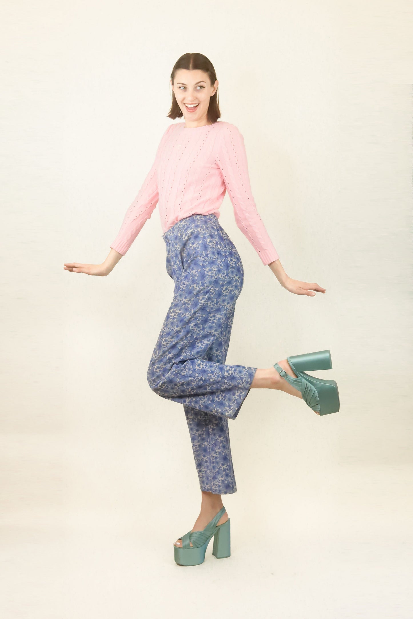 Courreges c.1970's Blue Floral Corduroy Pant - The Kit Vintage