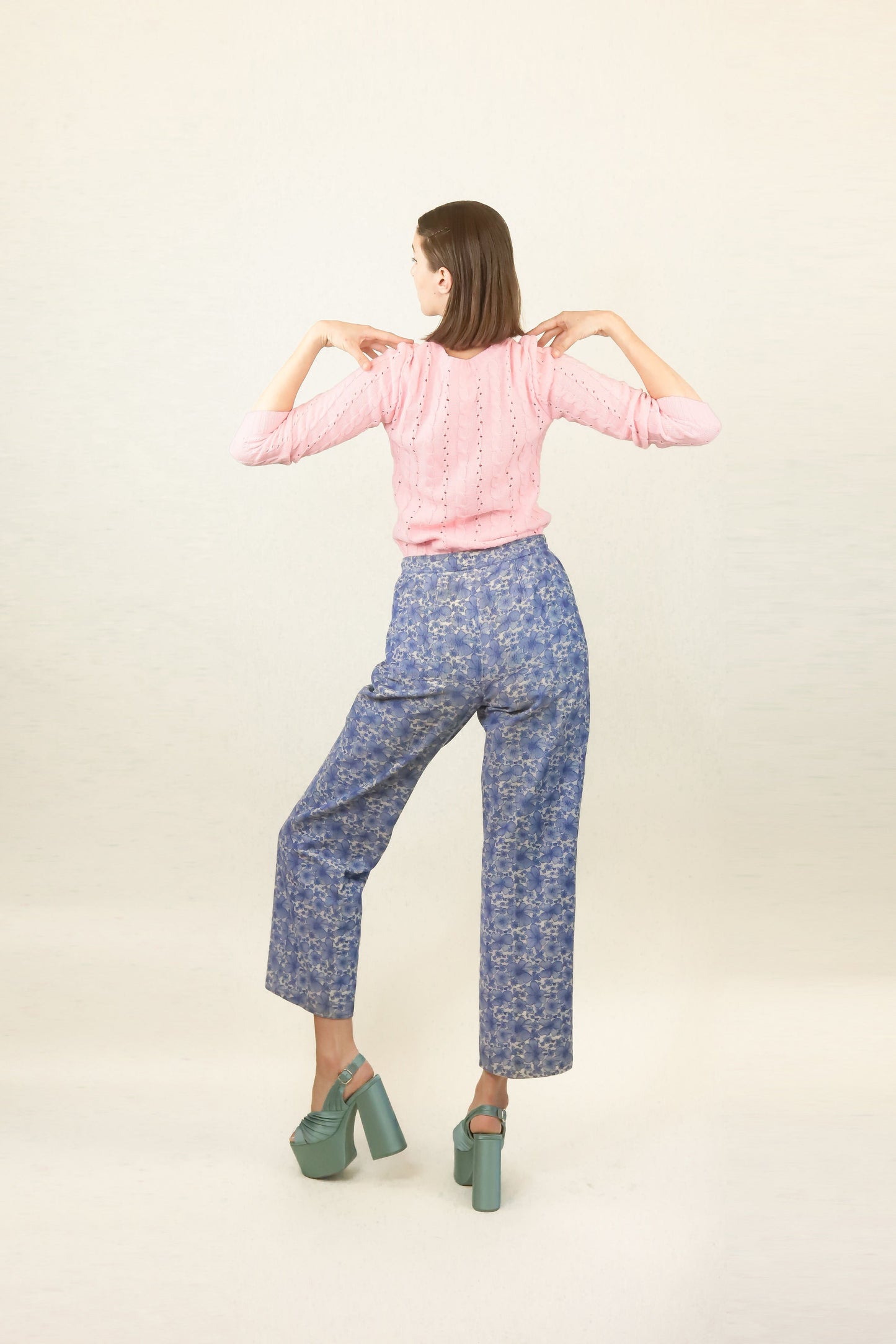 Courreges c.1970's Blue Floral Corduroy Pant - The Kit Vintage