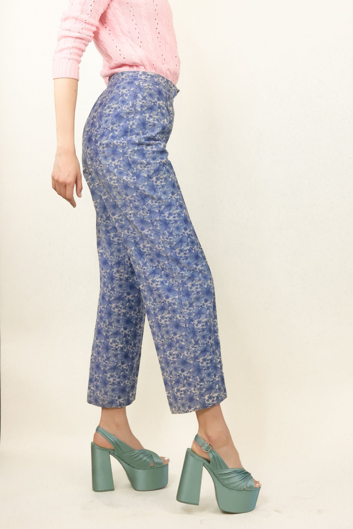 Courreges c.1970's Blue Floral Corduroy Pant