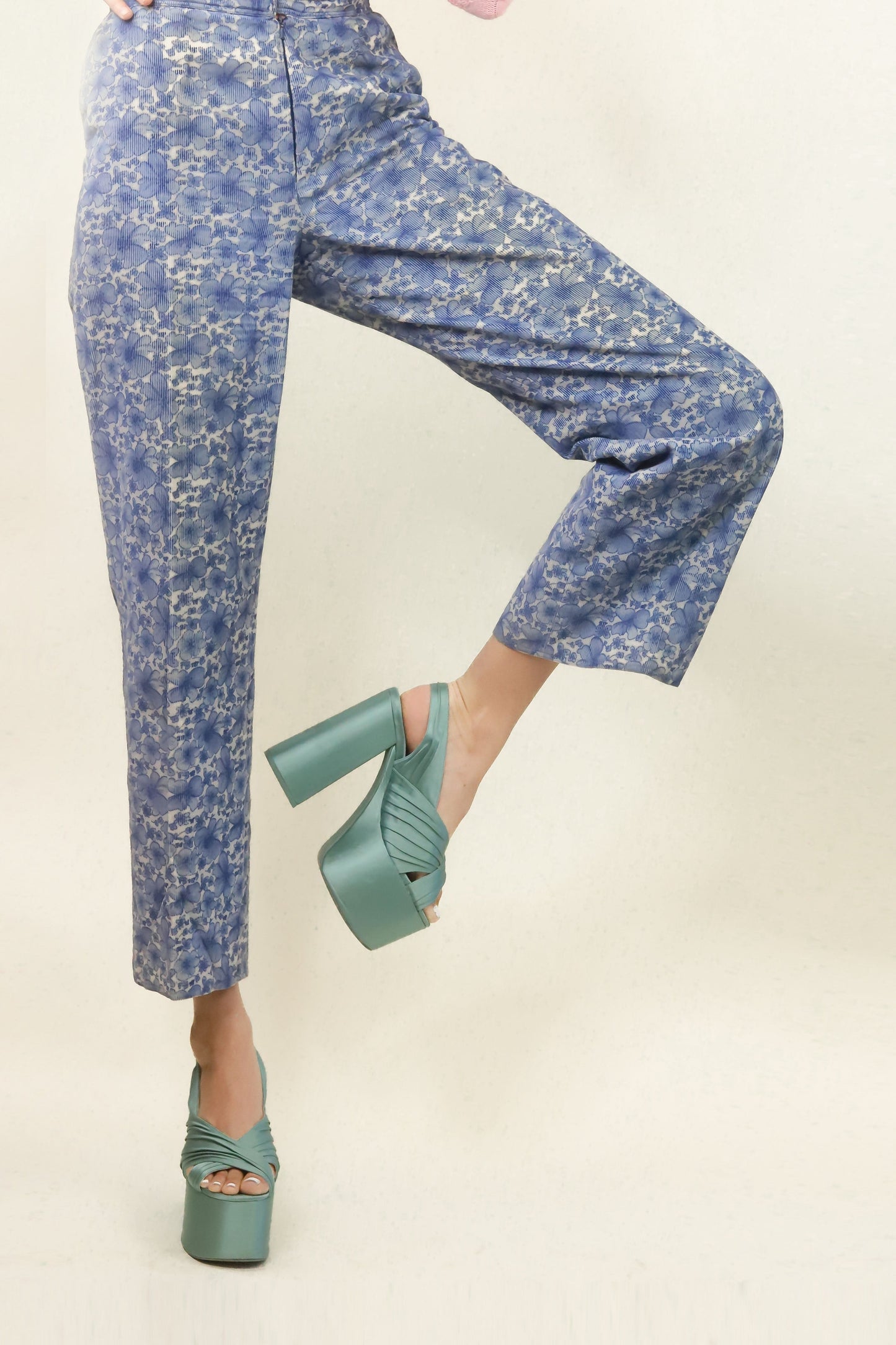 Courreges c.1970's Blue Floral Corduroy Pant - The Kit Vintage