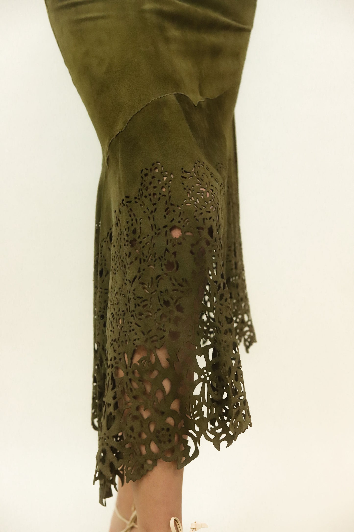 Roberto Cavalli Cut Out Suede Skirt & Top Set - The Kit Vintage