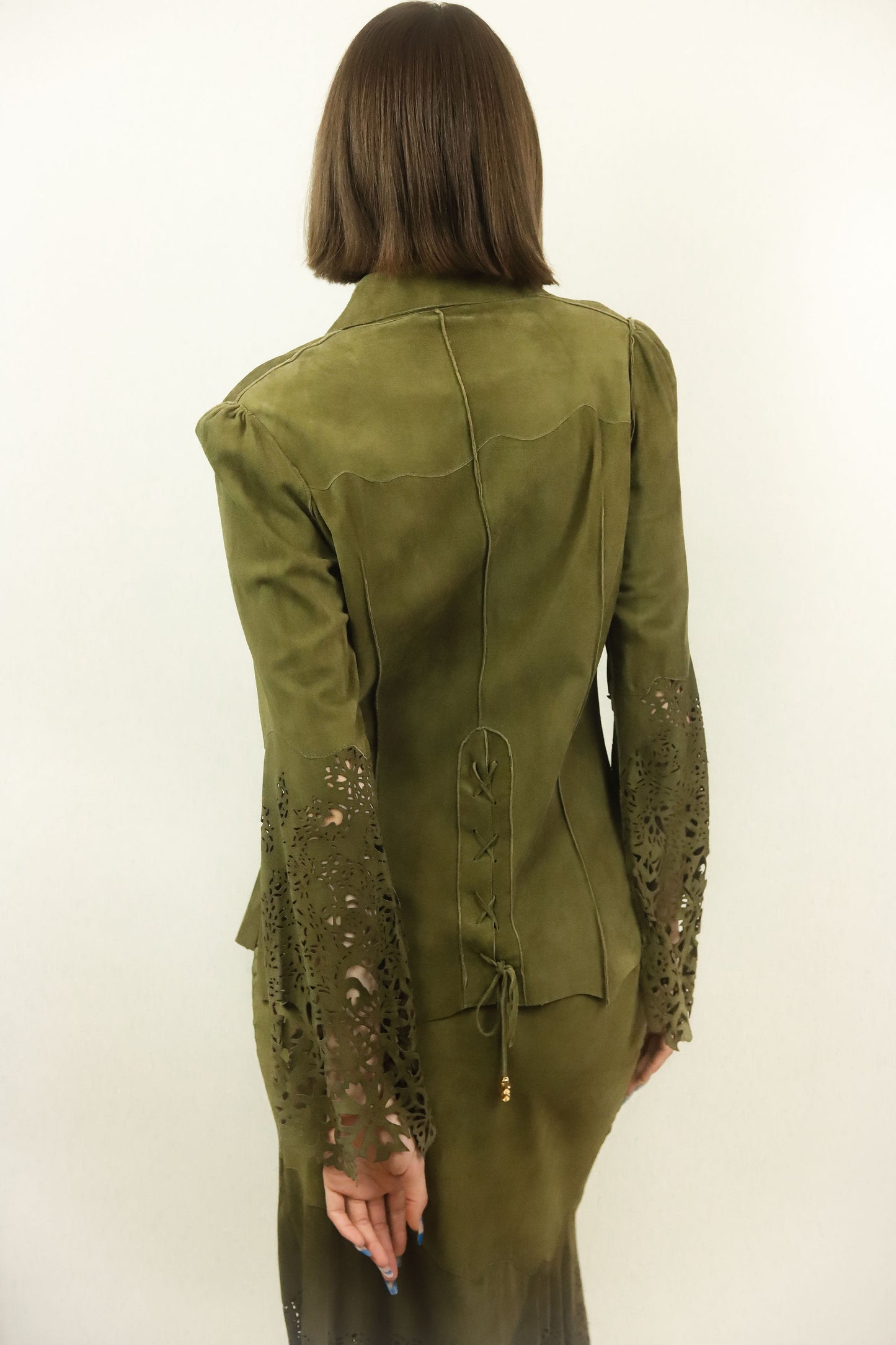 Roberto Cavalli Cut Out Suede Skirt & Top Set - The Kit Vintage