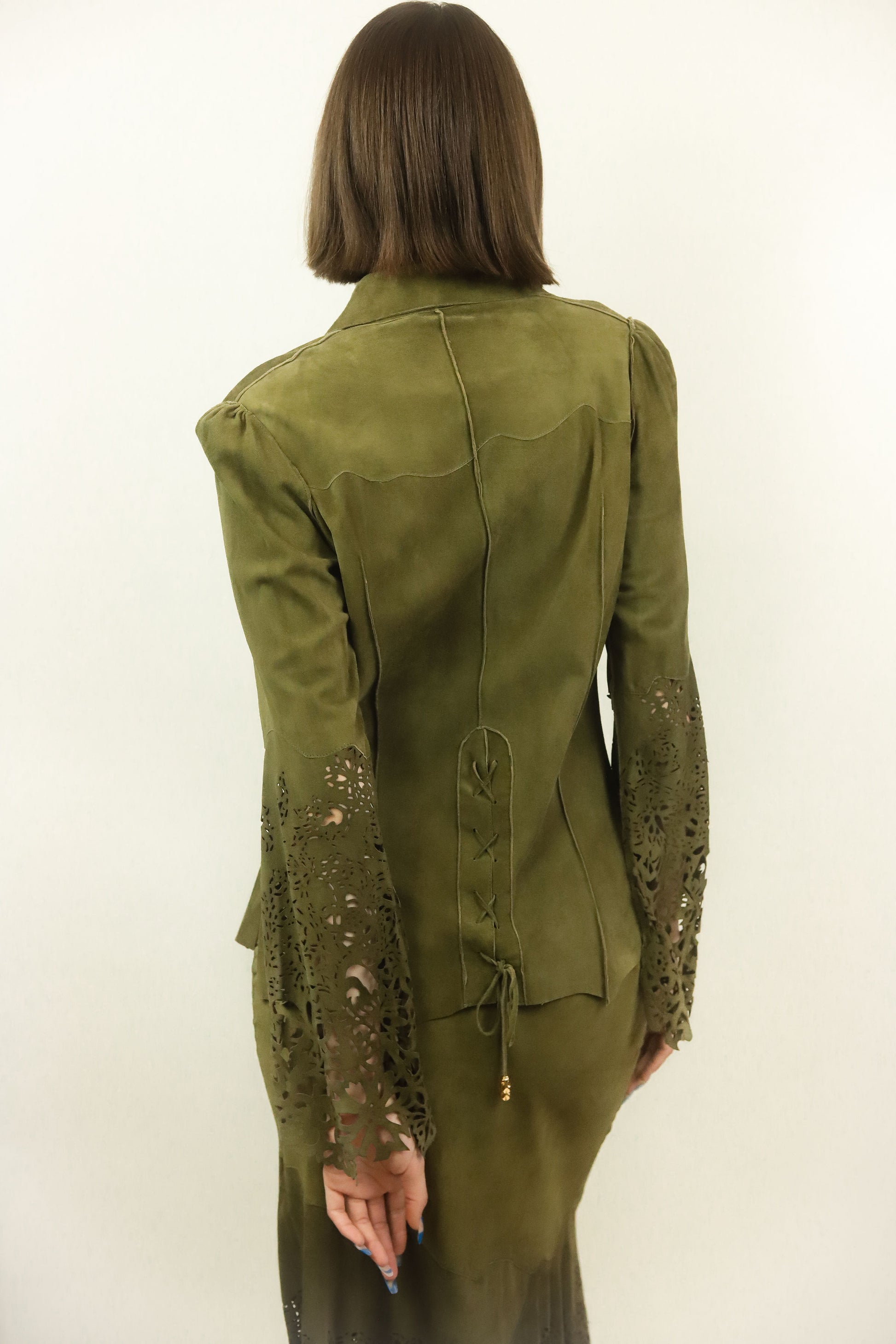 Roberto Cavalli Cut Out Suede Skirt & Top Set - The Kit Vintage