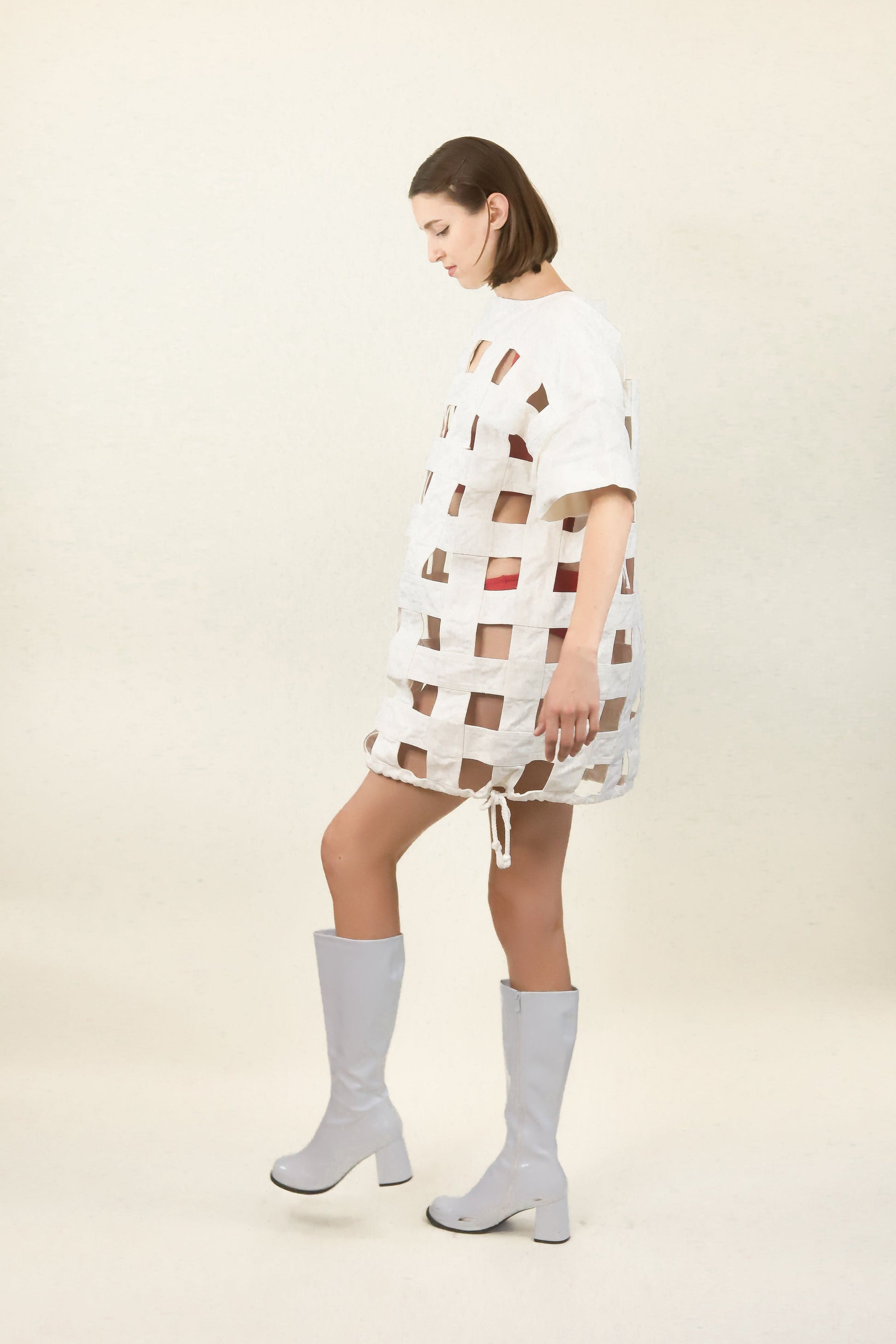 Courreges Large White Cage Draw String Coat - The Kit Vintage
