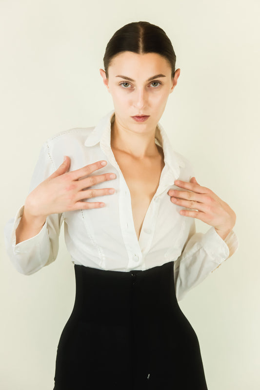 Richard Tyler Stitched Cut Out Button Front Blouse - The Kit Vintage