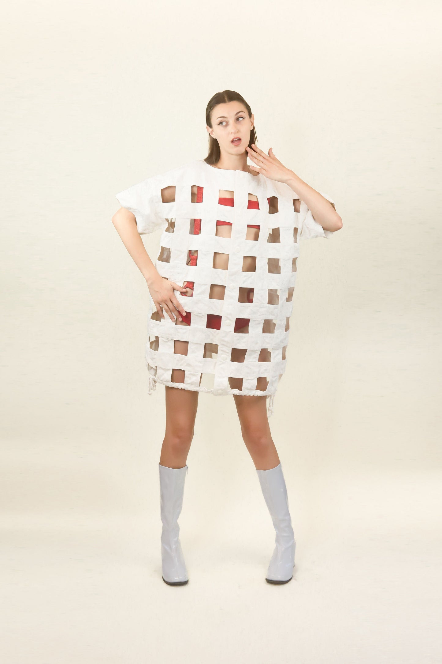 Courreges Large White Cage Draw String Coat